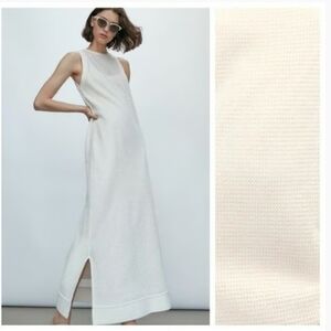 Massimo Dutti Cream Long Open Knit Maxi Dress Size M